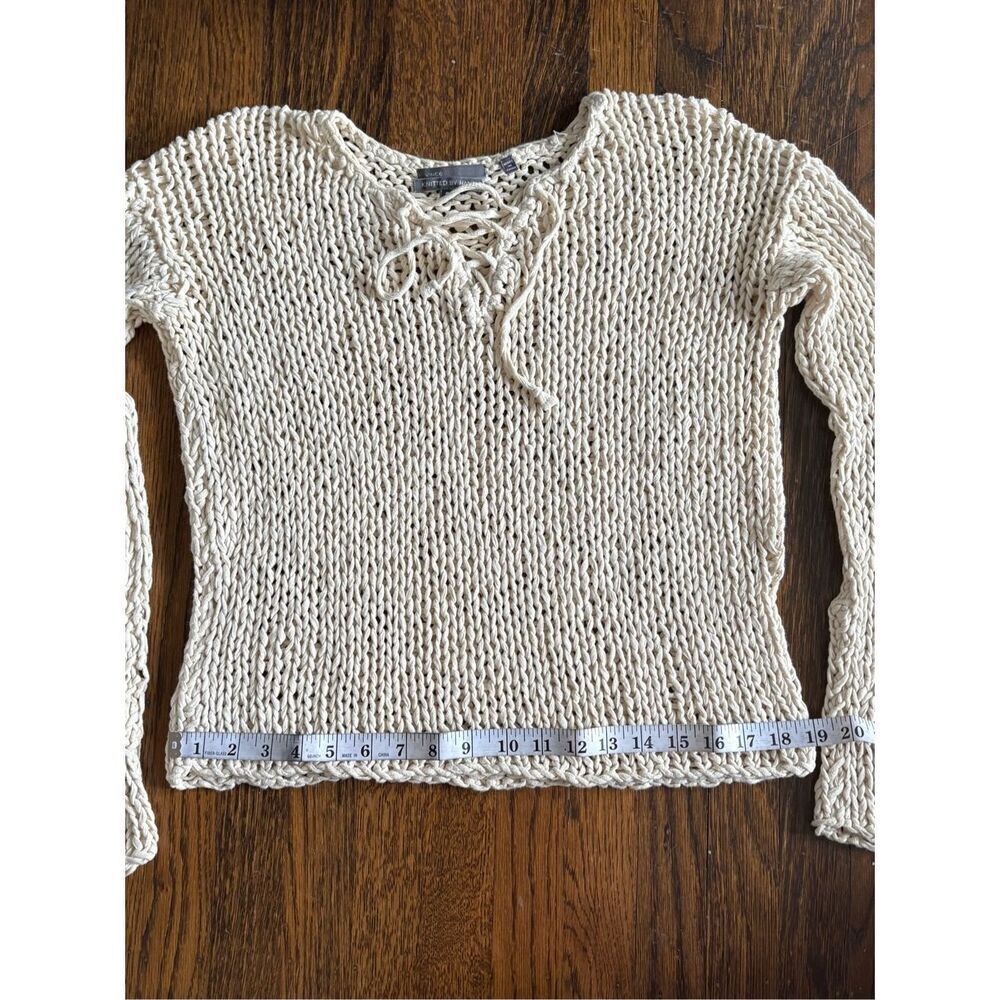 VINCe. Women’s Small Cream Hand Knit Lace Up Chunky Sweater - Picture 11 of 12